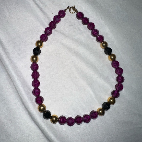 Handmade beaded purple black and gold necklace - Picture 2 of 4